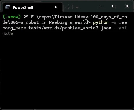 Animated run of the robot solving the maze in the terminal