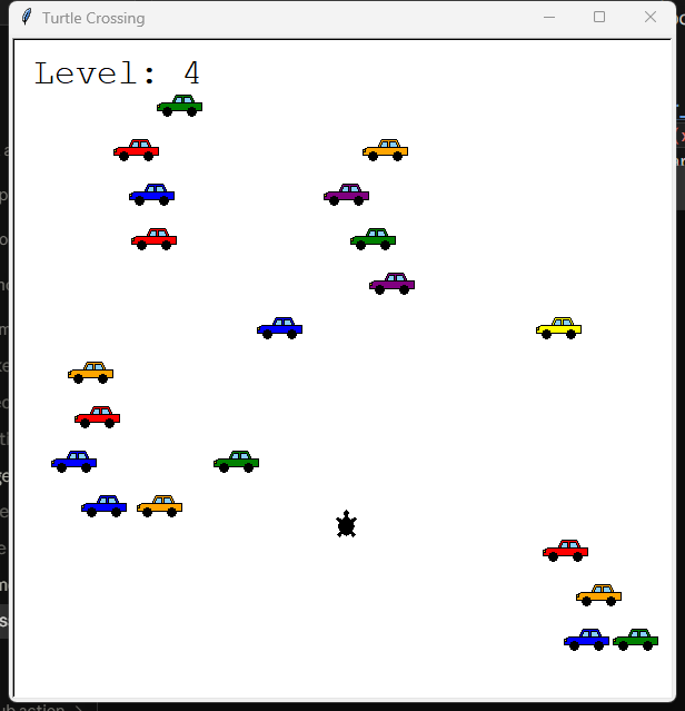 The game: a turtle among cars on level 4