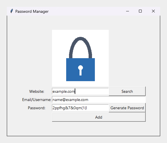 The Password Manager window after Generate Password