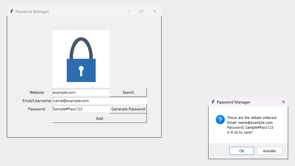 The confirmation before an entry is saved