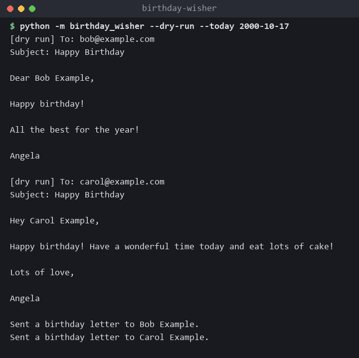 A dry run: the letters that would be sent