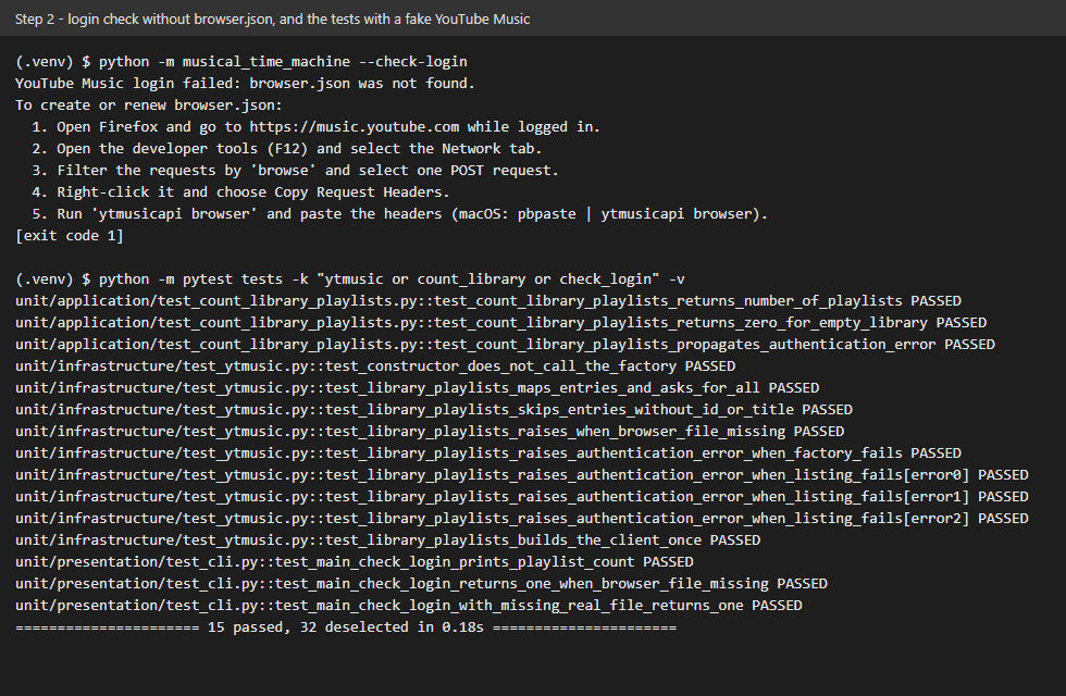 Login check without browser.json and the step 2 tests