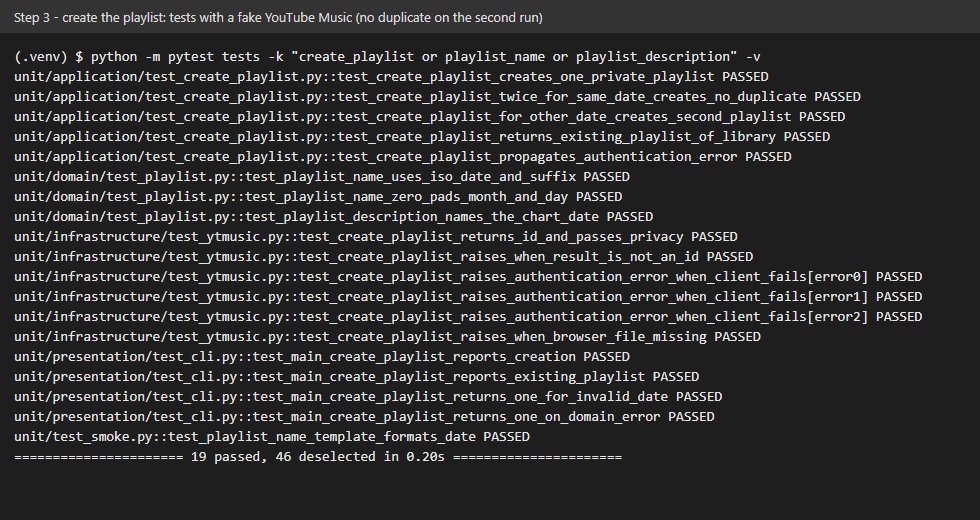 Tests of step 3: the playlist is created once