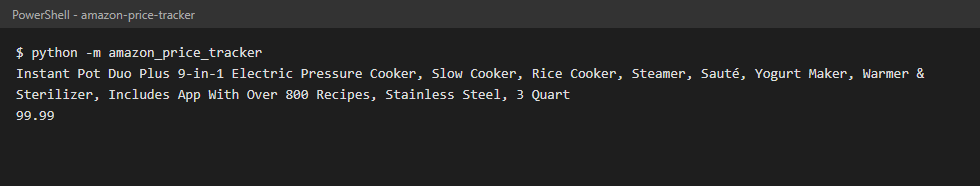 Output of the bot: title and price as a float
