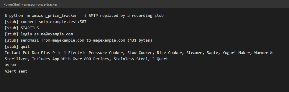 Run with a stubbed SMTP connection