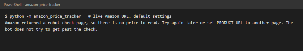 Output of the bot on the live page
