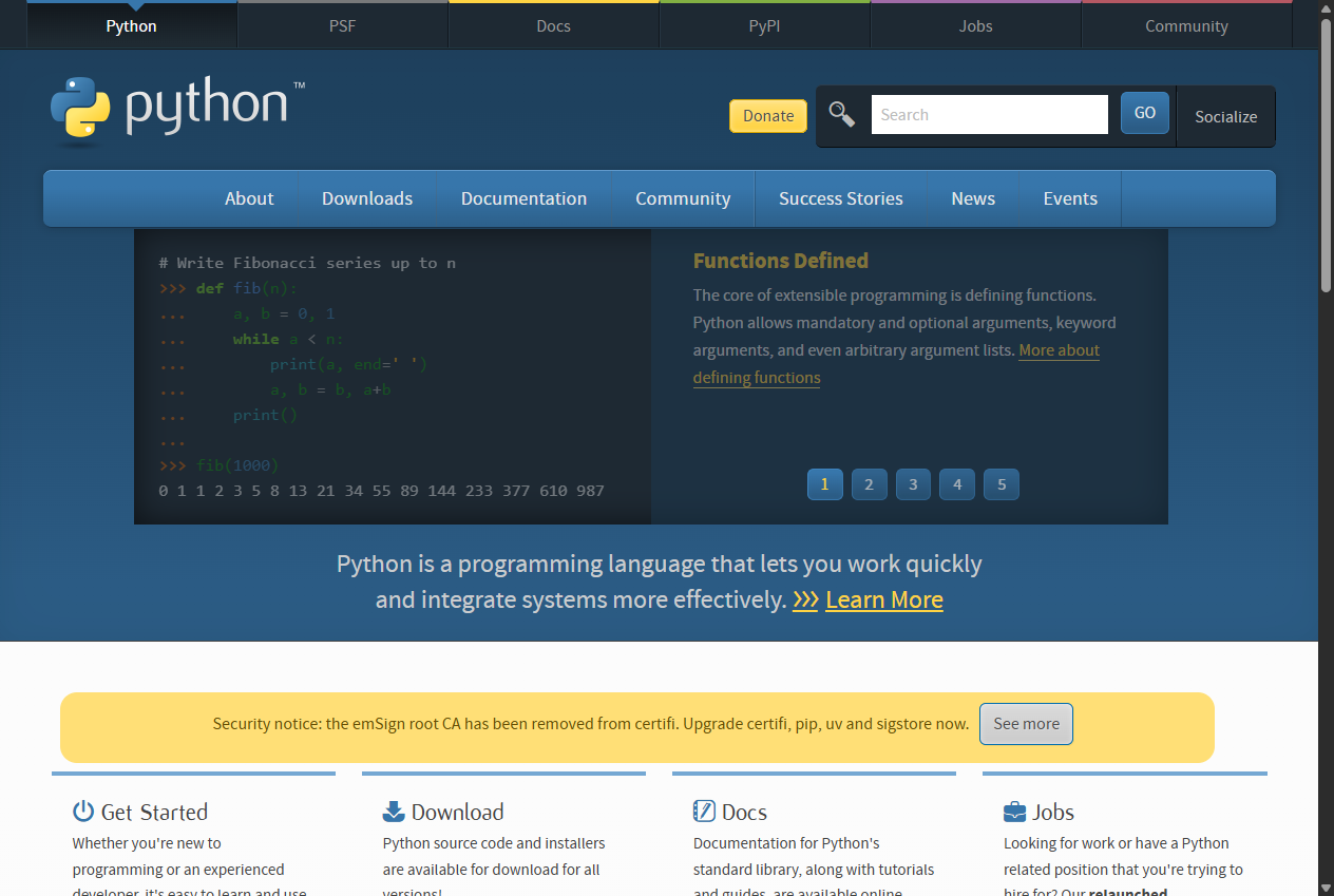 Step 1: python.org home page