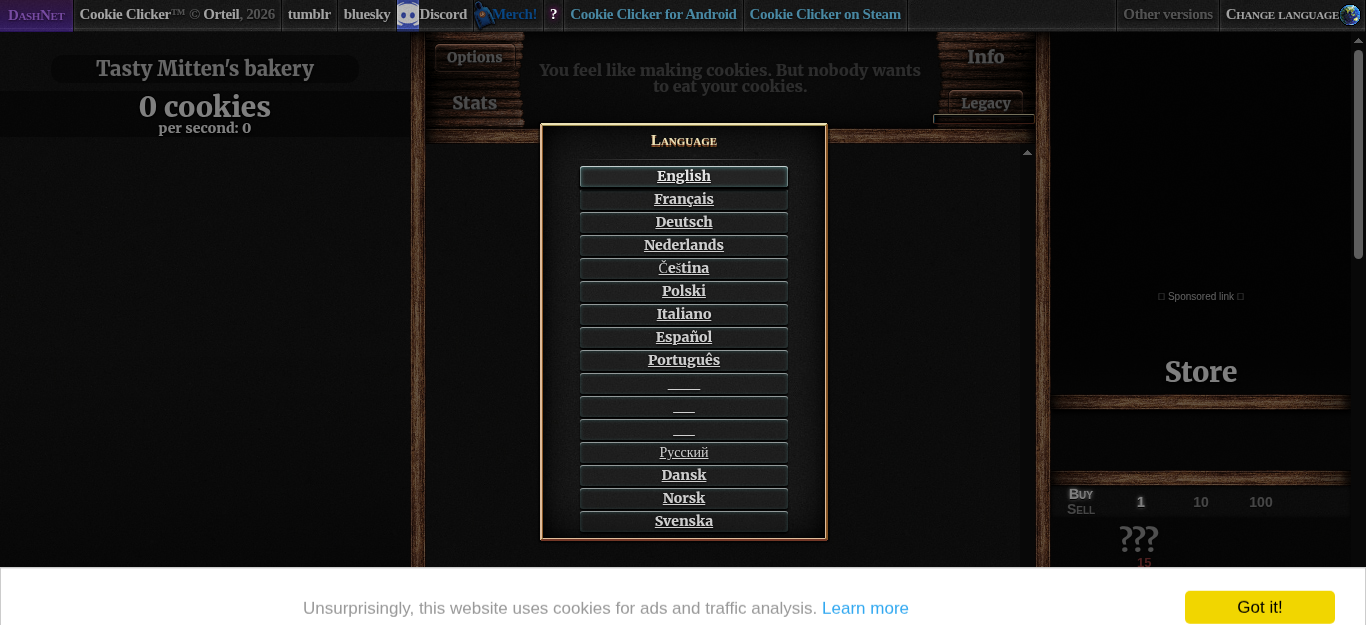 Step 1: the game after the language was chosen