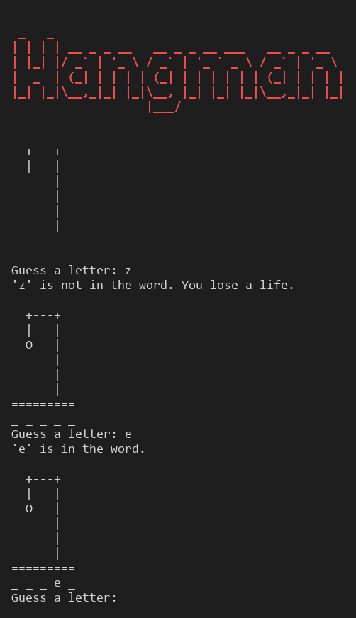 Hangman running in a terminal